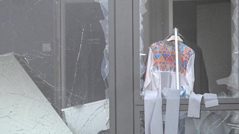 View of the damage after an explosion occurred early Thursday morning in a housing area in Storvreta outside Uppsala, Sweden, September 28, 202