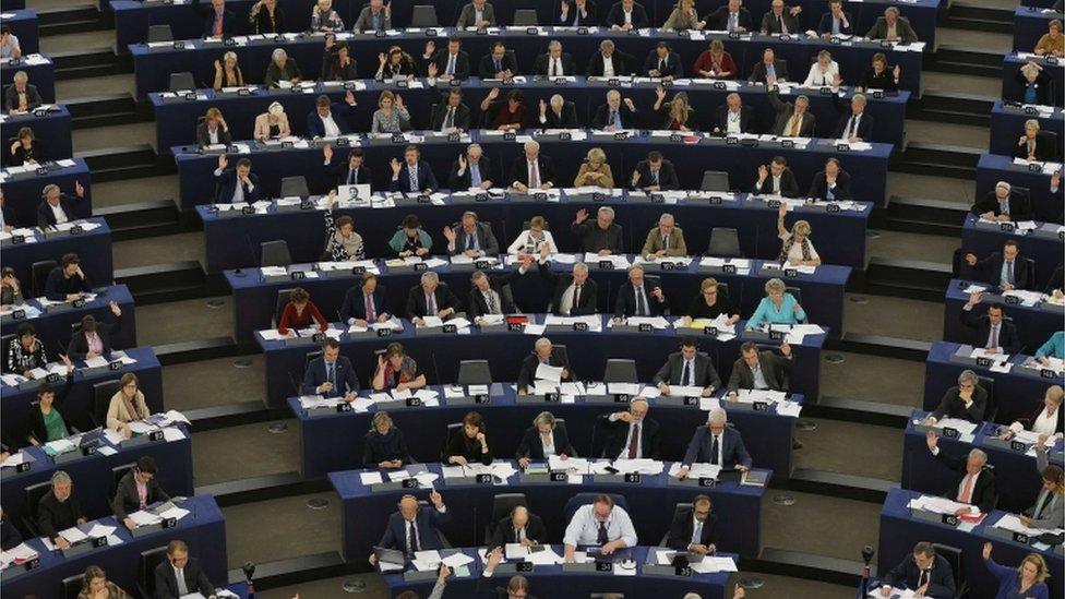 Members of the European Parliament take part in a voting session at the European Parliament in Strasbourg