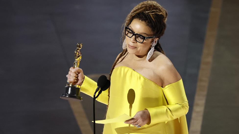 Ruth E. Carter speaks after winning the Oscar for Best Costume Design for "Black Panther : Wakanda Forever" during the 95th annual Academy Awards ceremony at the Dolby Theatre in Hollywood, Los Angeles, California, USA, 12 March 2023