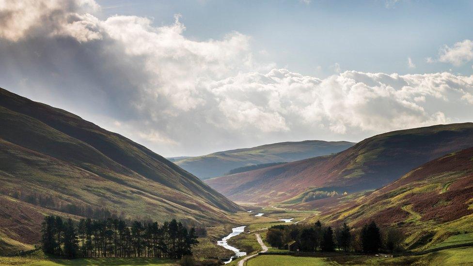 The view down the Coquet Valley towards Barrowburn in Northumberland National Park