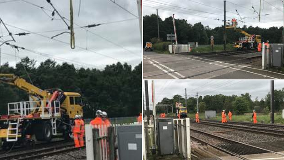 Engineers work on railway line