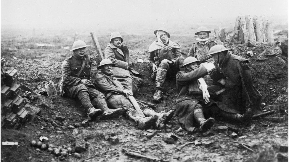 Undated handout photo issued by the Department for Digital, Culture, Media and Sport of soldiers during the First World War's battle of Passchendaele.