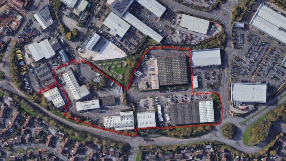 Aerial map view with red outline showing the proposed development site plan