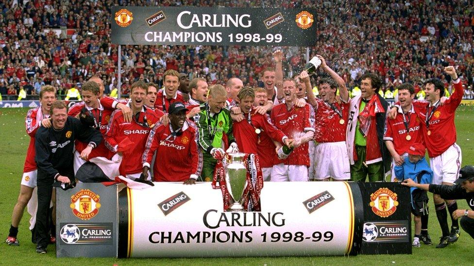 Man Utd celebrating their 1998-99 Premier League title win