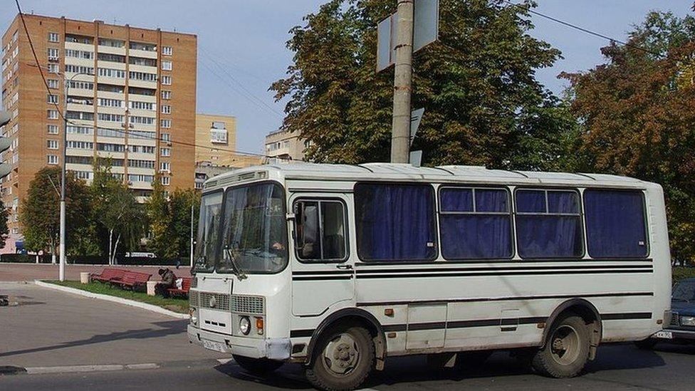 A Russian funeral hearse bus