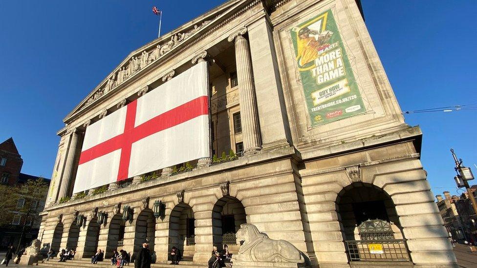 A giant St George's flag on display at the Council House