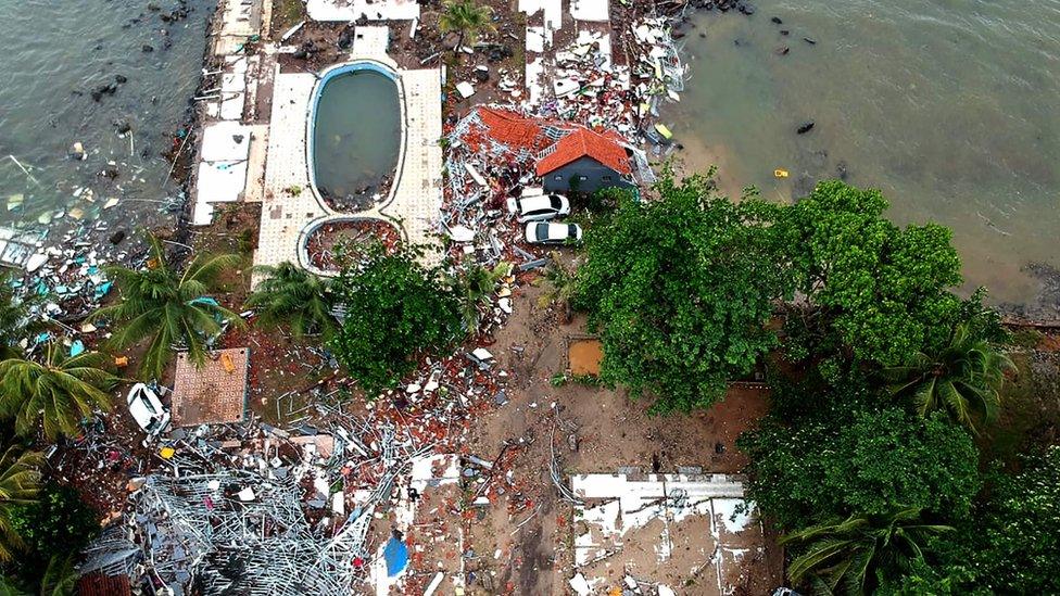 An aerial photo shows damaged buildings in Carita on December 23, 2018