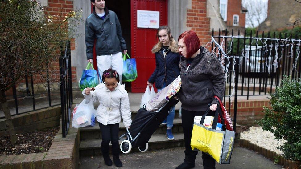 family at food bank