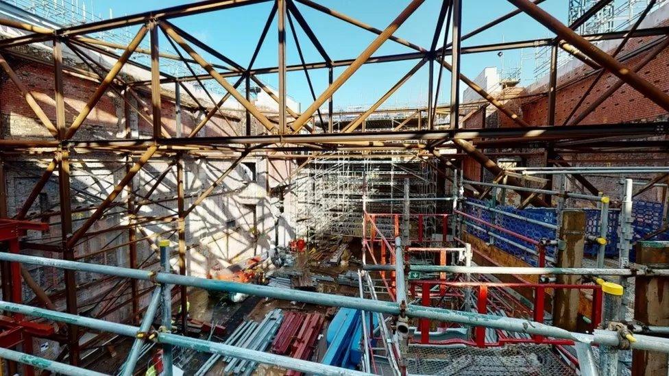 Work on the main roof of the venue.