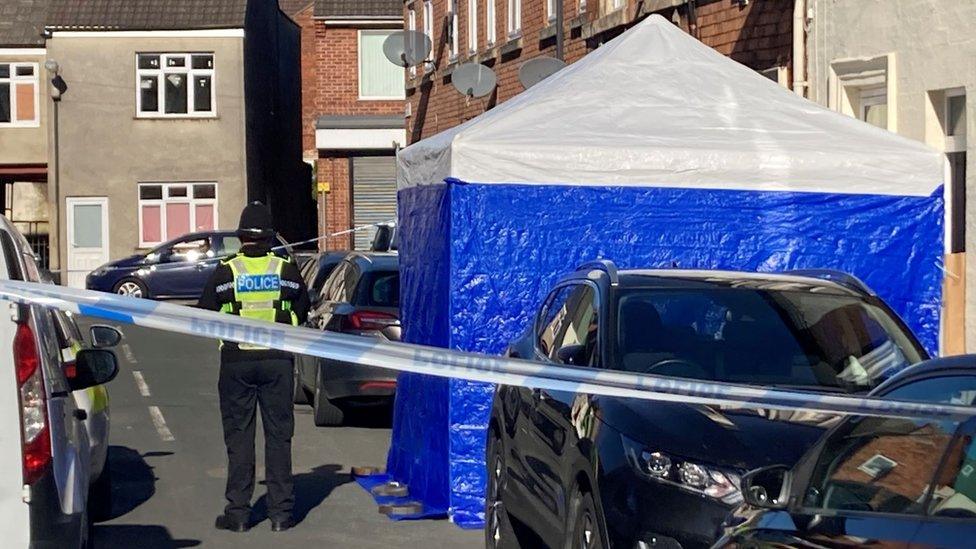 Police at the scene in Eton Street, Grantham