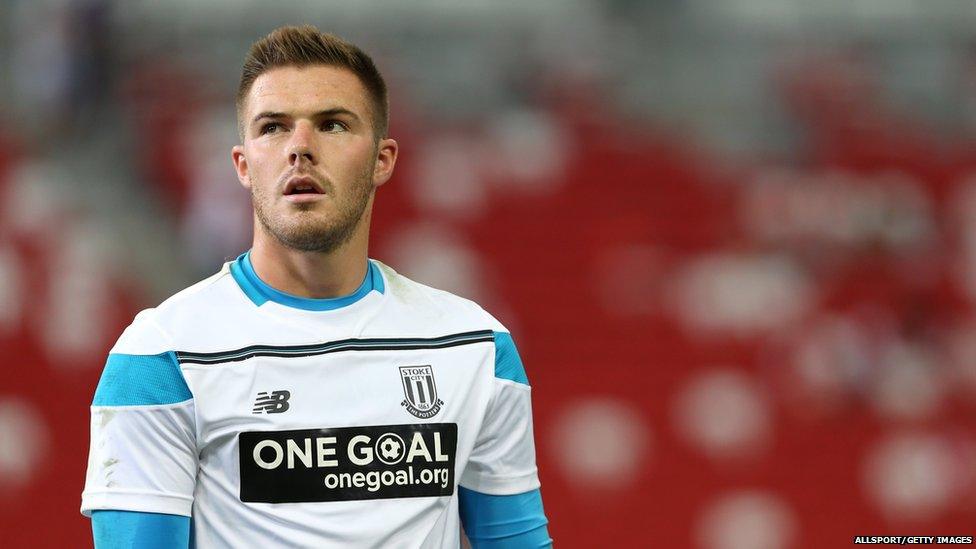 Jack Butland of Stoke City is pictured at the warm up before the Barclays Asia Trophy match between Stoke City and Singapore Select XI at the National Stadium