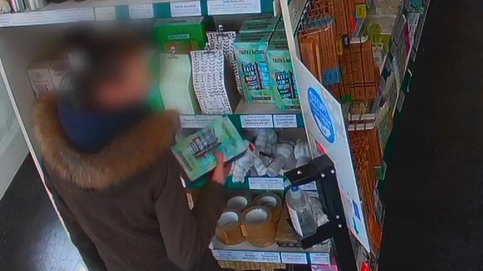 CCTV images of thieves in Adrian Bhagat's shop, in Nottingham