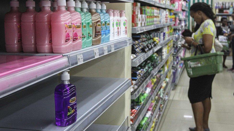 An empty soap shelf in supermarket in Nairobi, Kenya - 13 March 2020