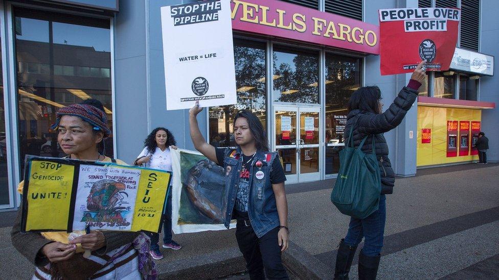 protesters outside of Wells Fargo