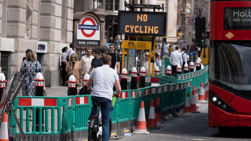 Road works outside Bank Station