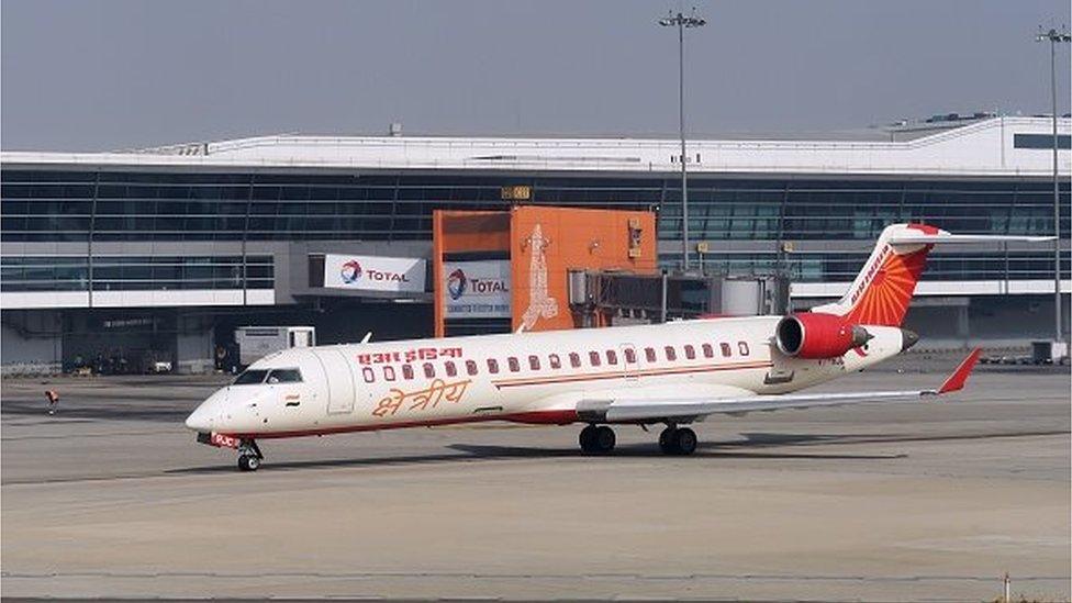 Indian carrier Air India on runway at Indira Gandhi International airport