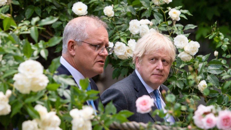 Australian Prime Minister Scott Morrison and Boris Johnson