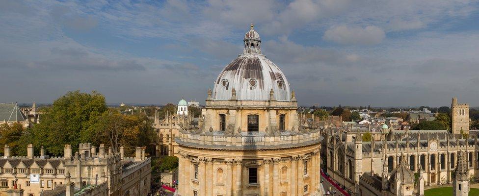 Image shows the Oxford skyline from St Mary the Virgin church