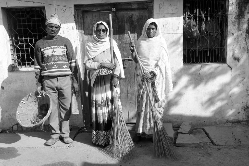 Sanitation workers, Geeta Mattu, Sashi Balmeek and Raju Dumar, in Panna District, India.