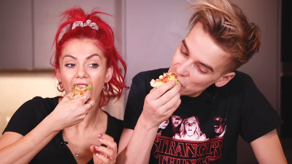 Dianne Buswell & Joe Sugg eating