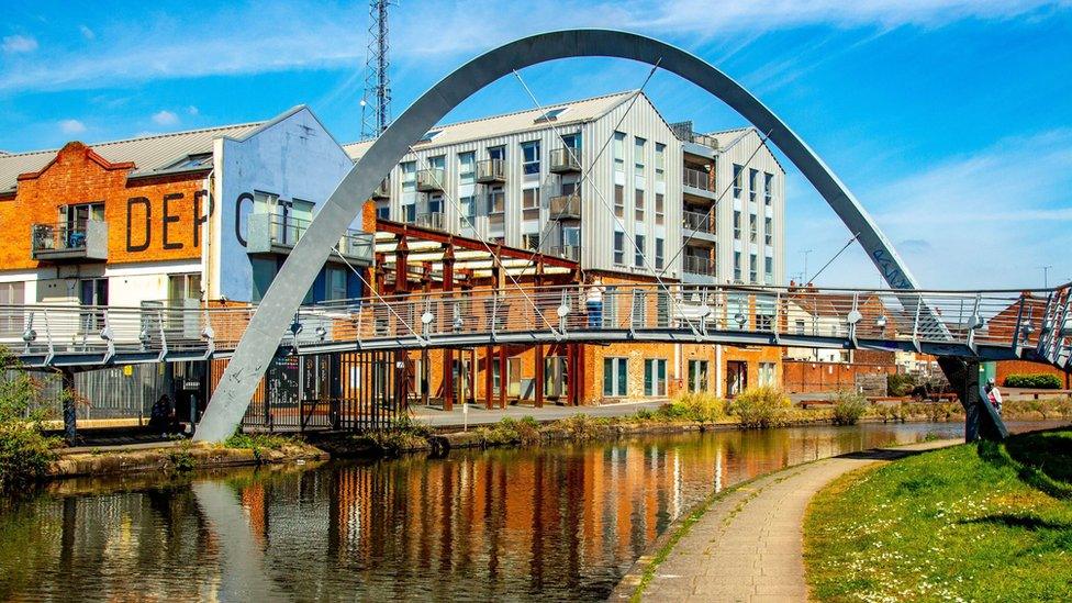 A bridge spanning a canal in Coventry