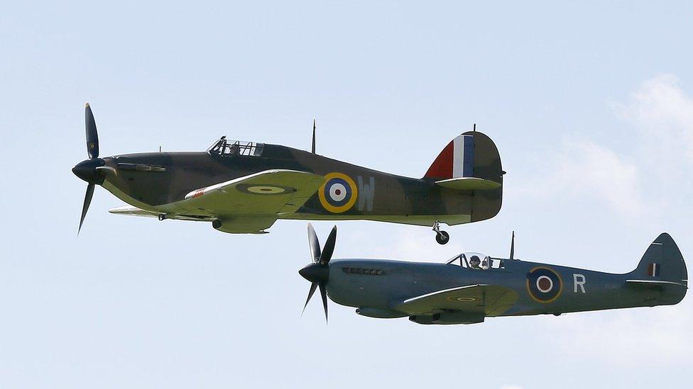 A spitfire and a hurricane