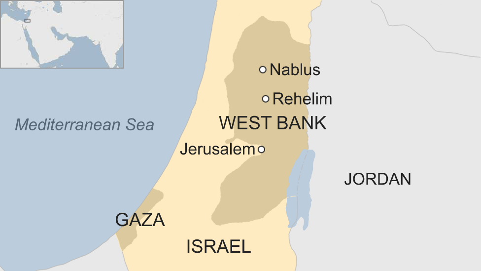 Map of Israel and West Bank showing locations of Rehelim and Nablus