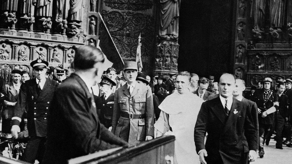 Charles de Gaulle at Notre-Dame, 25 August 1944