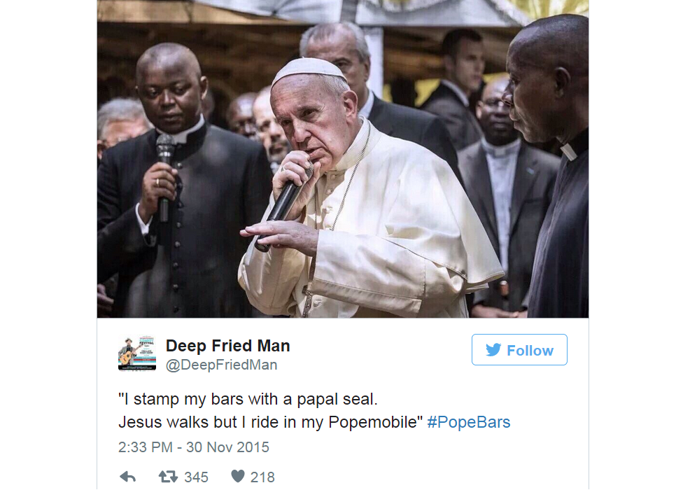 A screen grab of Pope Francis' photo from a tweet