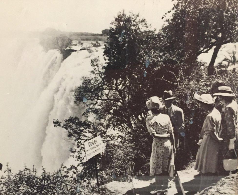 A framed photo showing then-Princess Elizabeth and her father George VI watching the mighty Zambezi in 1947