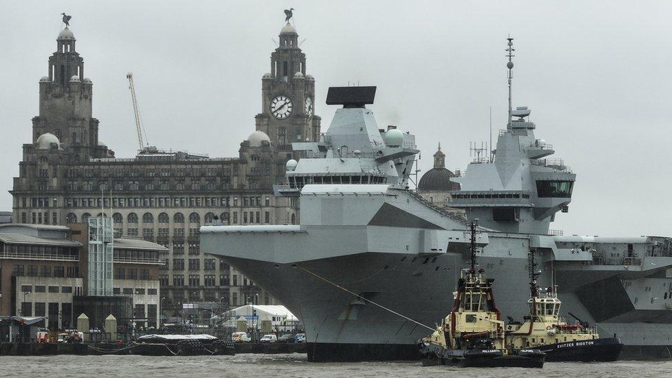 Aircraft carrier HMS Prince of Wales in River Mersey