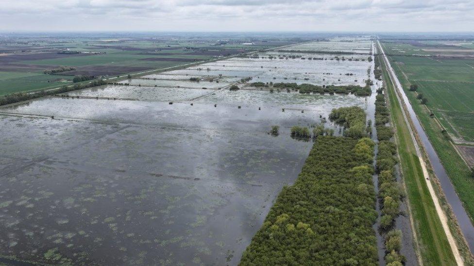 Ouse washes flooded fields as seen from above