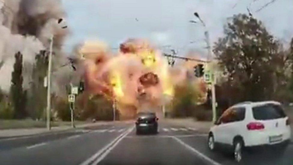 Dashcam footage showing explosion in Dnipro.