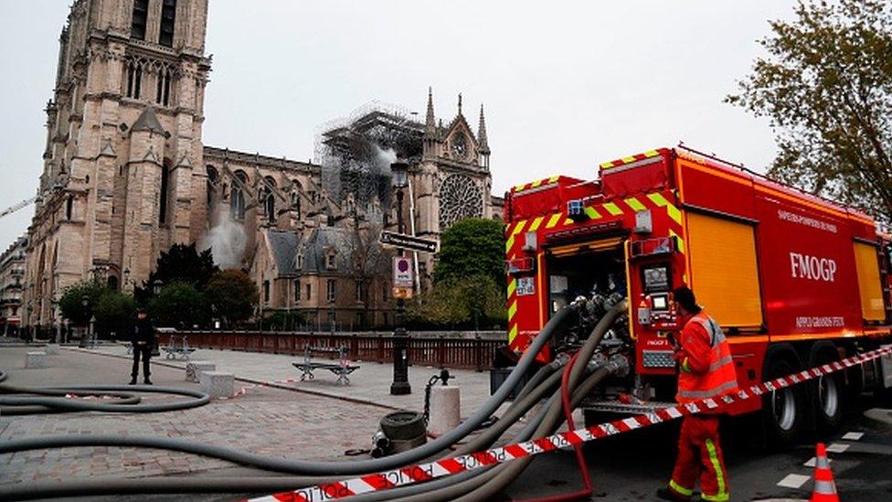 Firefighters at Notre-Dame Cathedral in Paris