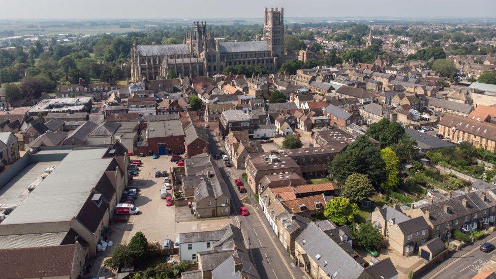 Aerial photograph of the city of Ely