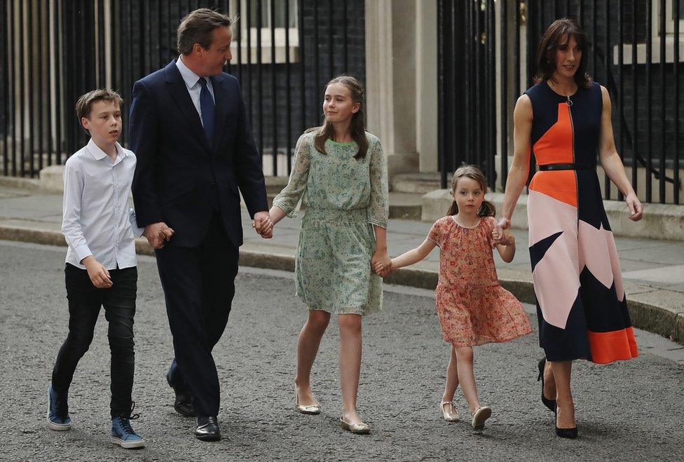 David Cameron and his family leaving Downing Street on foot