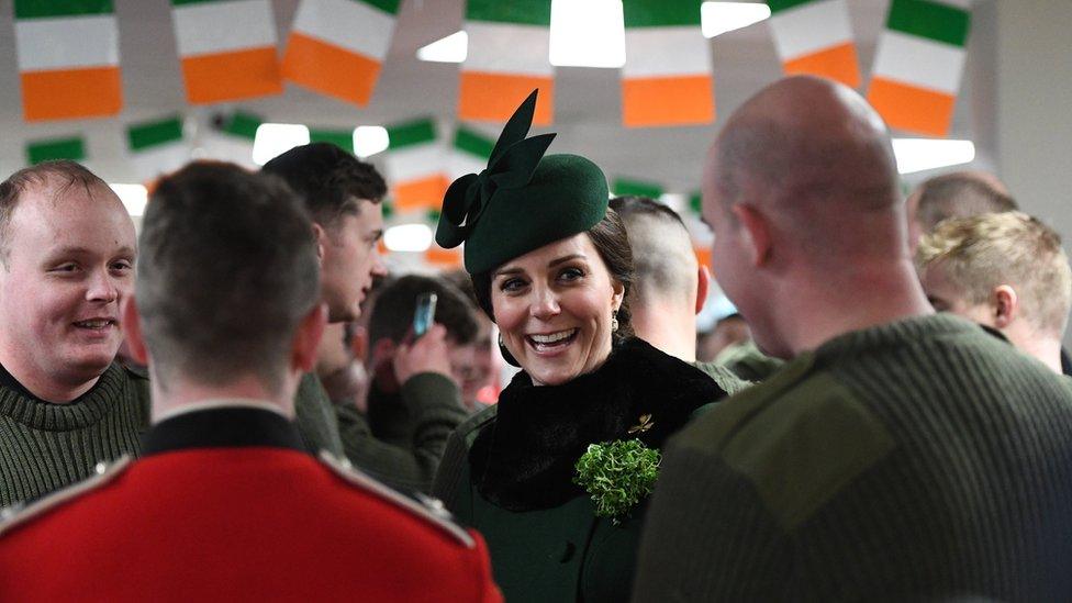 Duchess of Cambridge speaking to soldiers