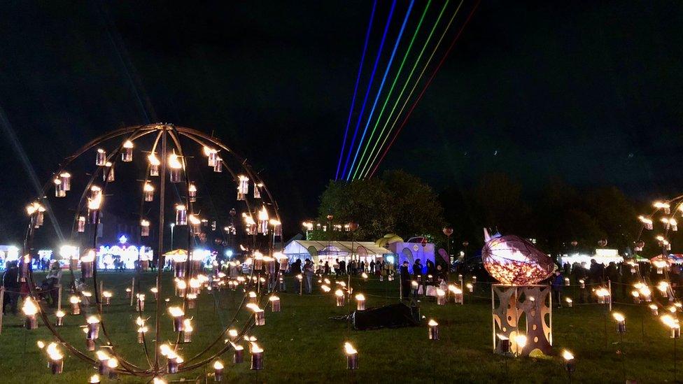 laser show in fire garden