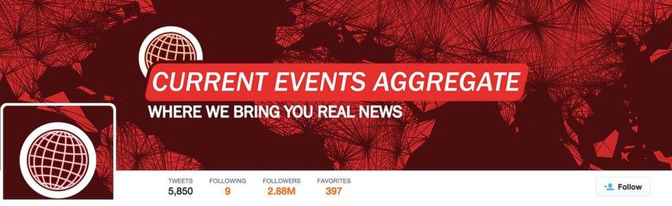 This grab shows the Twitter page of fictional news agency "Current Events Aggregate"