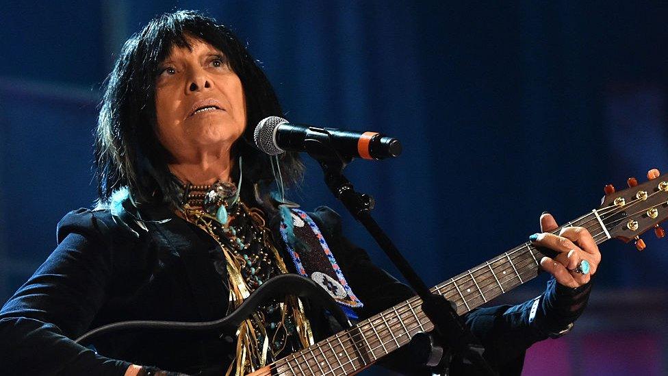 Buffy Sainte-Marie performs onstage at the 14th annual Americana Music Association Honors and Awards Show at the Ryman Auditorium on September 16, 2015 in Nashville, Tennesse