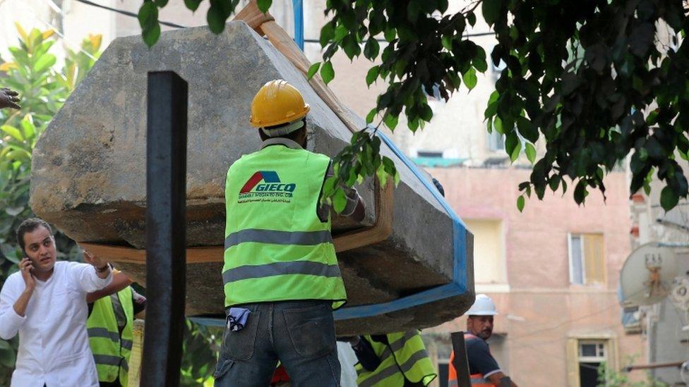 The sarcophagus is moved on a truck in Alexandria, Egypt on 19 July, 2018