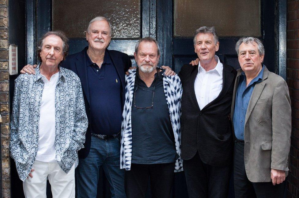 Left to right: Eric Idle John Cleese Terry Gilliam Michael Palin and Terry Jones