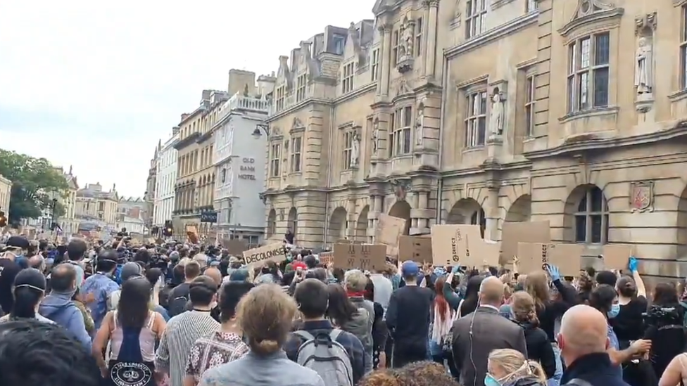 Protesters outside Oriel College