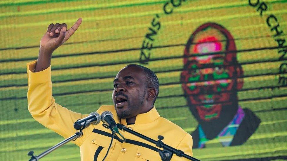 CCC leader Nelson Chamisa addresses a rally at the launch of the new party