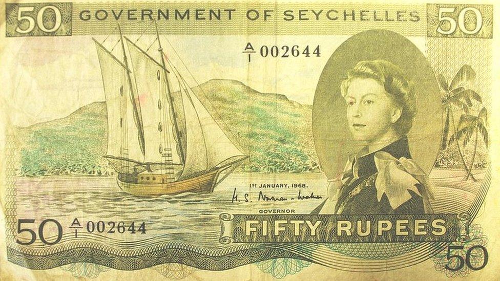 50 rupee Seychelles note with a secret message