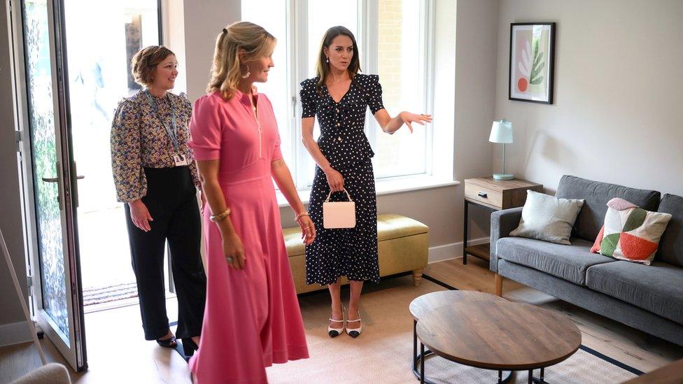 The Princess of Wales with Edwina Grosvenor, founder of the charity One Small Thing during a visit to the Hope Street residential community in Southampton, Hampshire