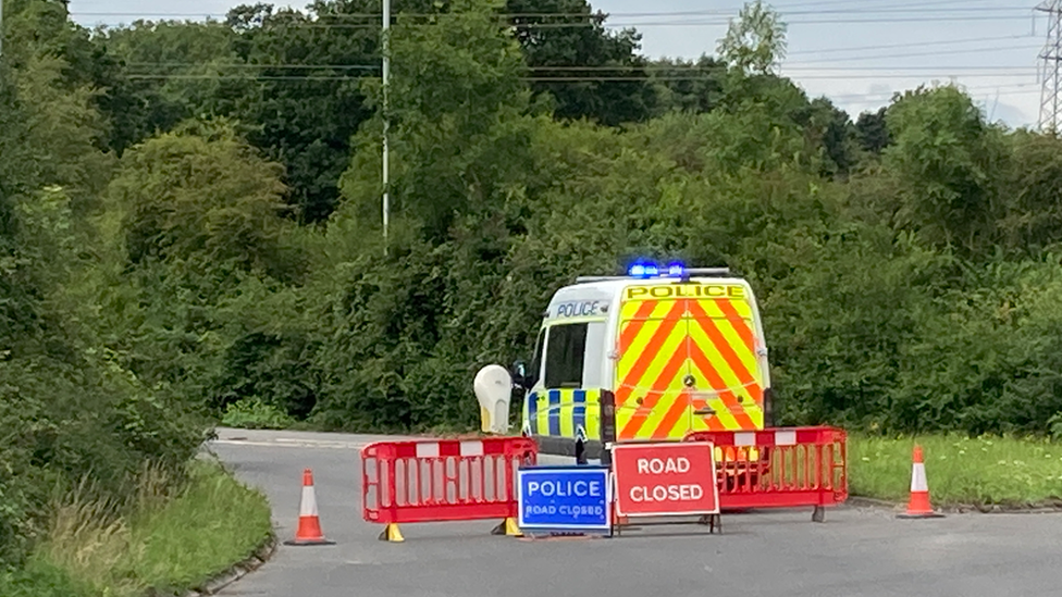 Police van at the scene of the incident on the A361 near Frome