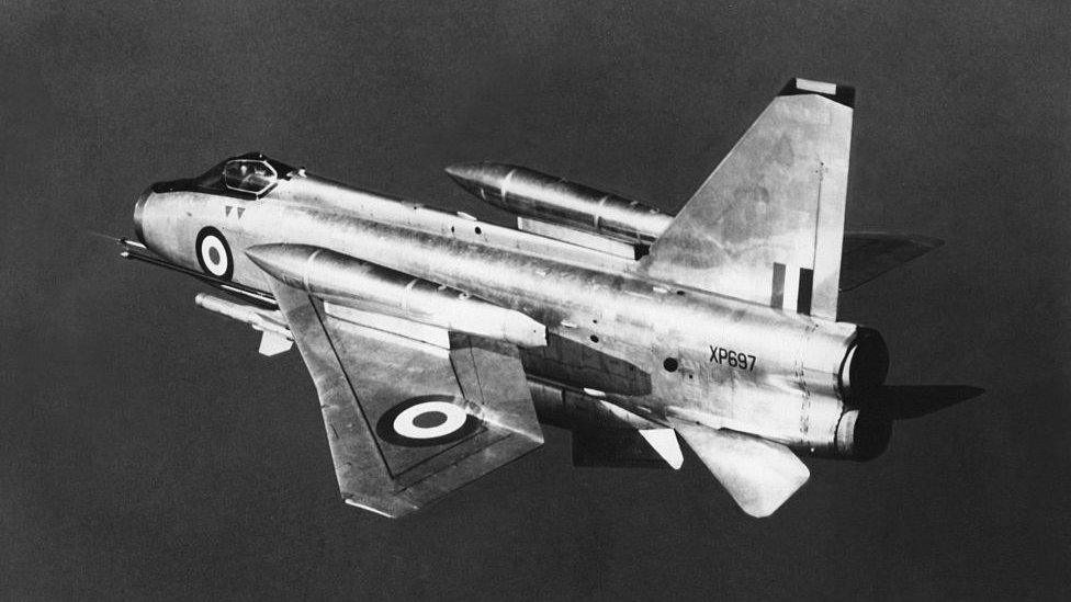 RAF English Electric Lightning F6 supersonic jet fighter aircraft. Circa 1966