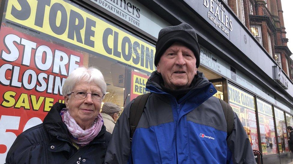 Mary Symonds with her husband Gordon outside Beales in Great Yarmouth.