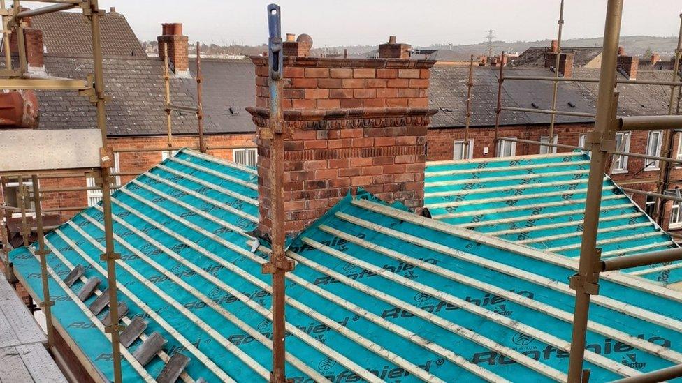 The roof under construction at Templemore Baths